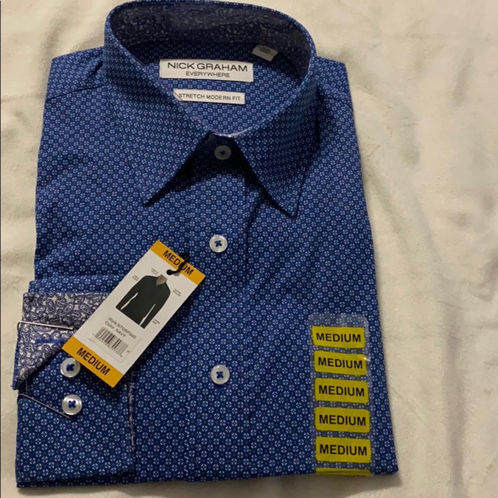BNWT Nick Graham slim fit full sleeve button, 97% cotton, 3% Spandex shirt # M
